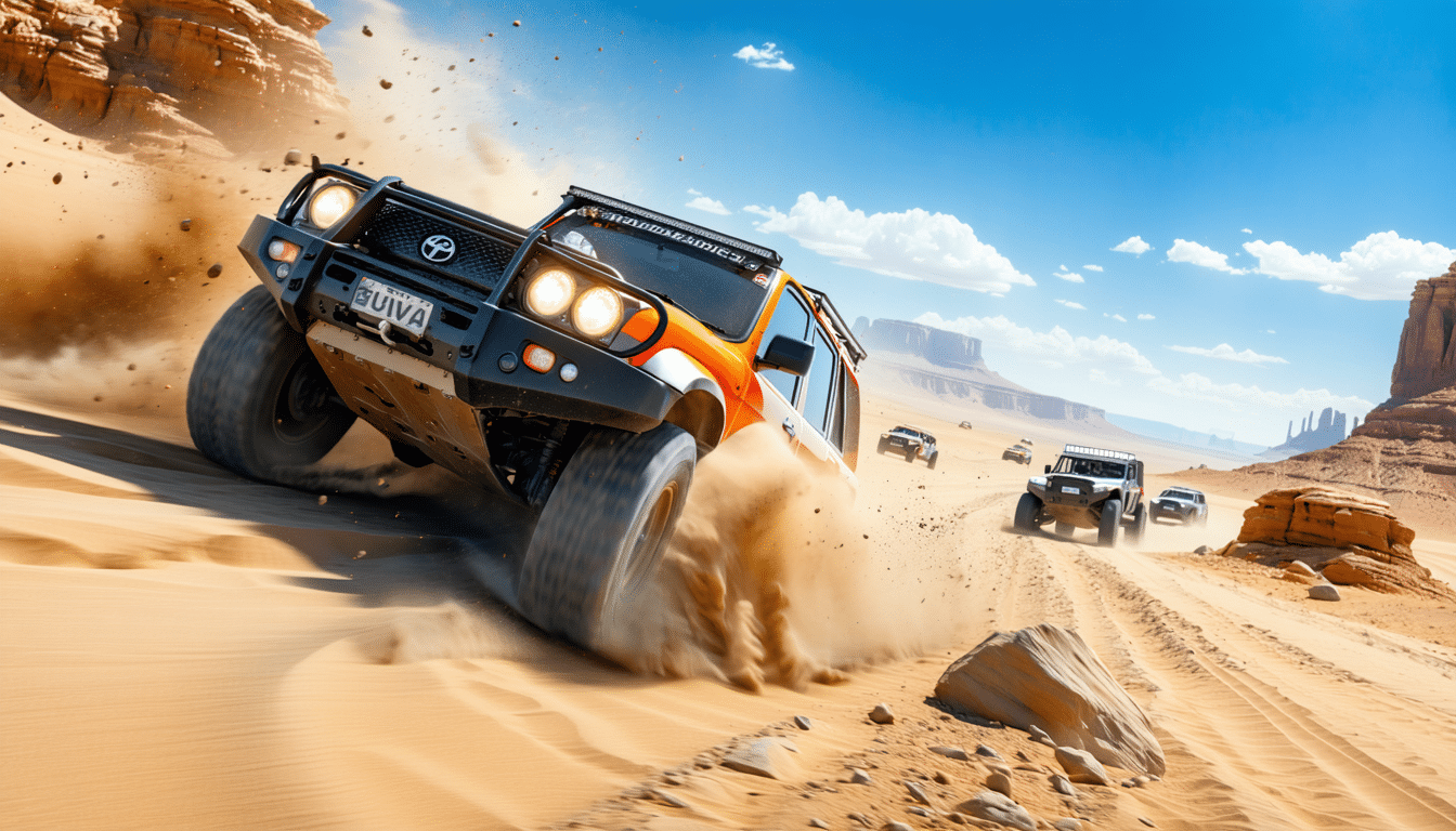 découvrez l'adrénaline d'un rallye en 4x4 dans le désert ! cette aventure unique vous plonge au cœur de paysages époustouflants et d'une expérience inoubliable. préparez-vous à vivre des moments inédits, entre dunes dorées et sensations fortes, à faire au moins une fois dans votre vie.